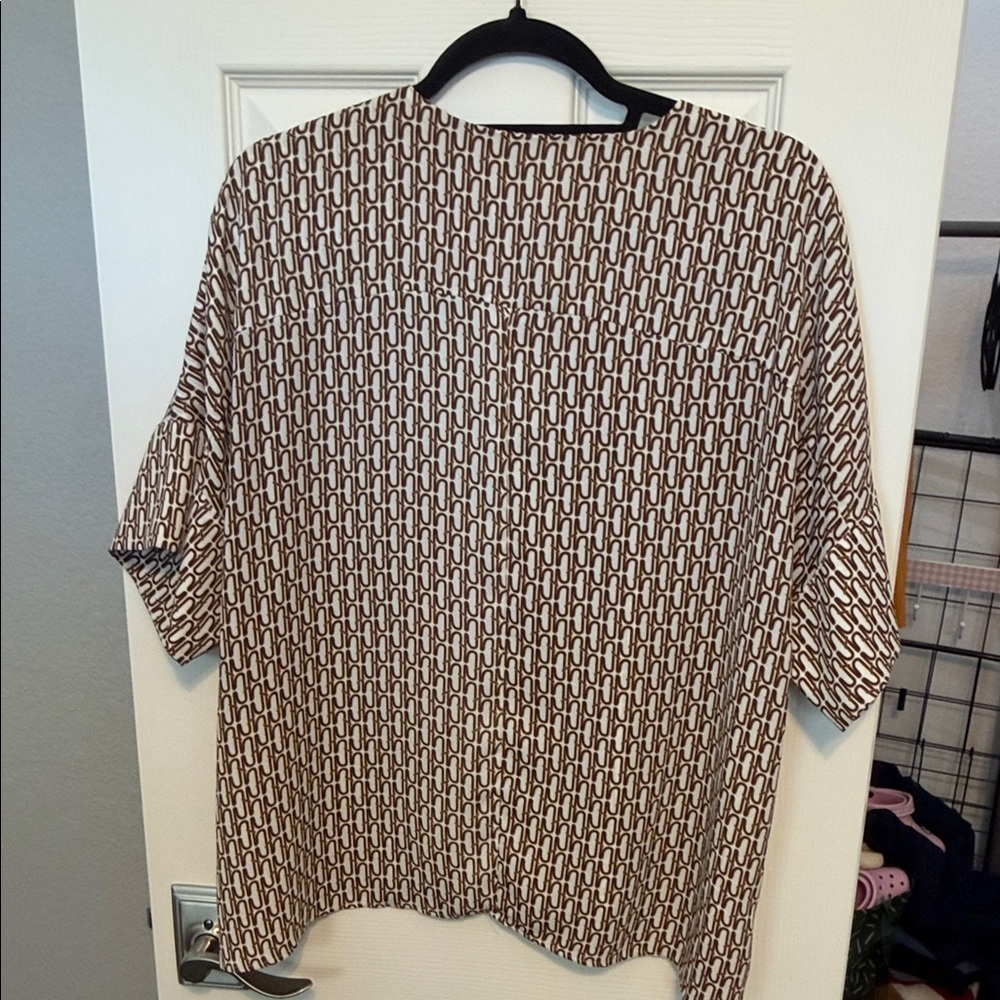 Worthington Brown and White Geometric Blouse - Picture 3 of 3